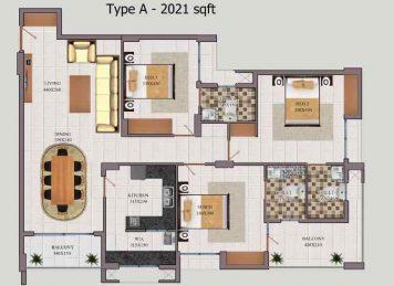 Kalyan Uptown 3 Bedroom floor plan