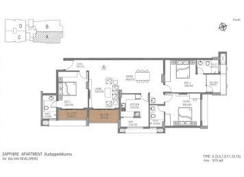 Kalyan sapphire 3 Bedroom floor plan